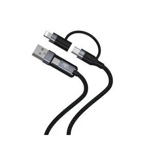 Cablu 4in1 Tellur USB/Type-C to Type-C (PD65W)/Lightning (PD20W), 1m, negru