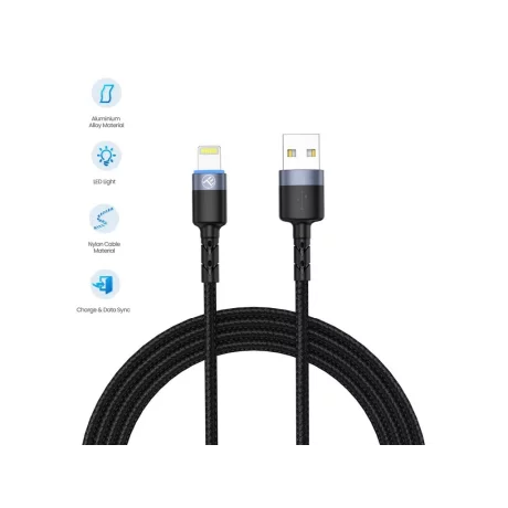 Cablu Tellur Lightning cu LED, 3A nailon, 1.2m, negru