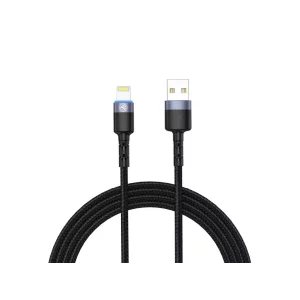 Cablu Tellur Lightning cu LED, 3A nailon, 1.2m, negru
