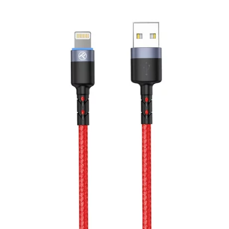 Cablu Tellur Lightning cu LED, 3A, nailon, 1.2m, roșu