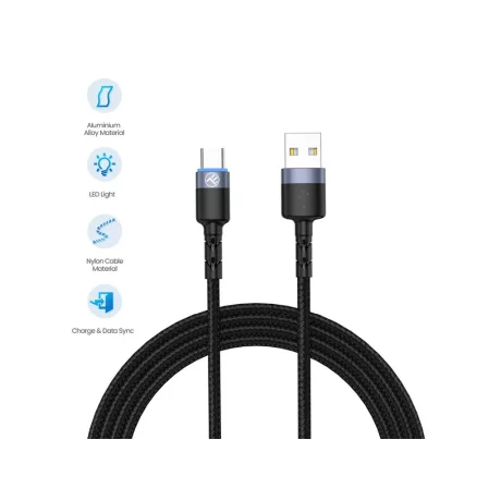 Cablu Tellur USB to Type-C cu LED, 2A, nailon, 2m, nailon, negru