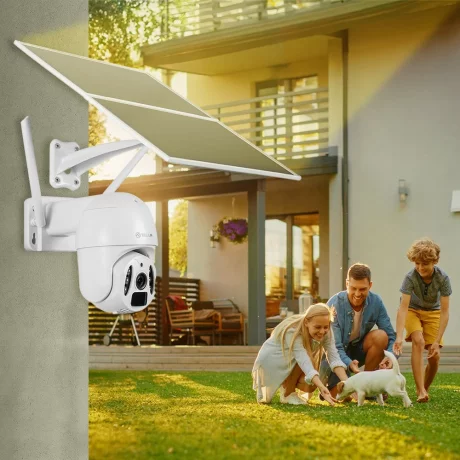 Cameră solară WiFi Tellur Smart, P&amp;T, 3MP, 2K UltraHD, PIR, panou solar 20W, Alb