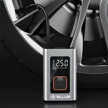 Compresor auto portabil Tellur, 150 PSI, 16L/min, 4000mAh, USB-C, aluminiu