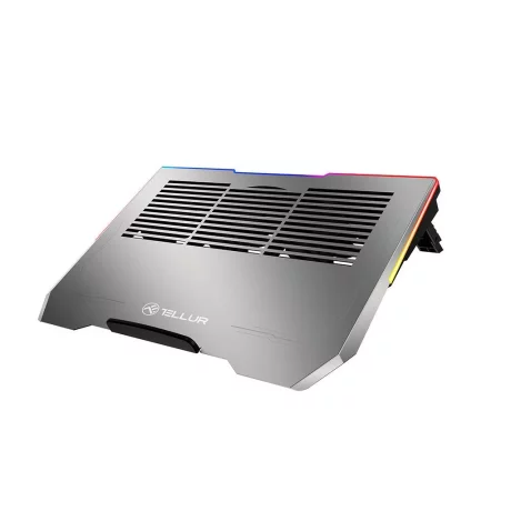Cooler laptop Tellur Shade, 17&quot;, 3 ventilatoare, RGB LED, USB, USB-C, aluminiu, Gri