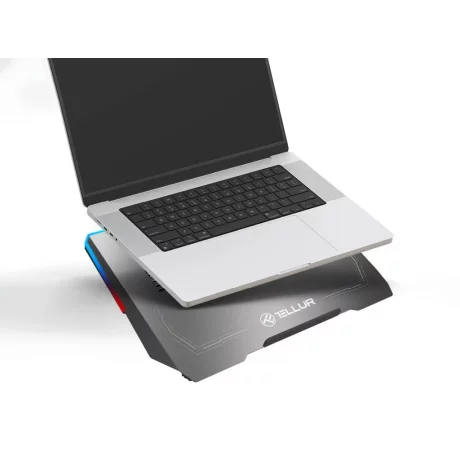 Cooler laptop Tellur Shade, 17&quot;, 3 ventilatoare, RGB LED, USB, USB-C, aluminiu, Gri