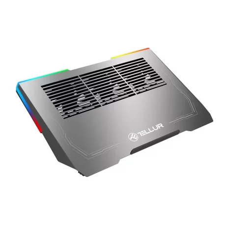 Cooler laptop Tellur Shade, 17&quot;, 3 ventilatoare, RGB LED, USB, USB-C, aluminiu, Gri