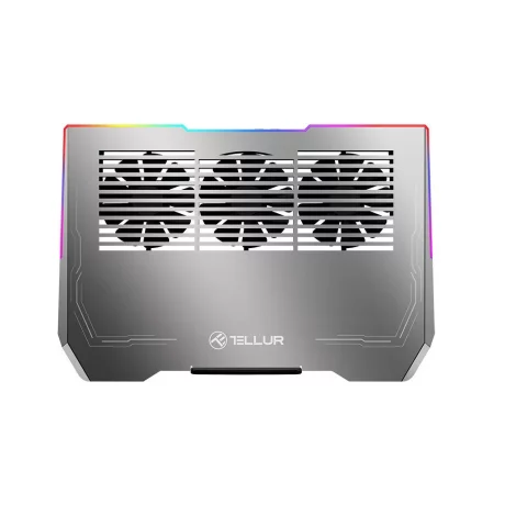 Cooler laptop Tellur Shade, 17&quot;, 3 ventilatoare, RGB LED, USB, USB-C, aluminiu, Gri