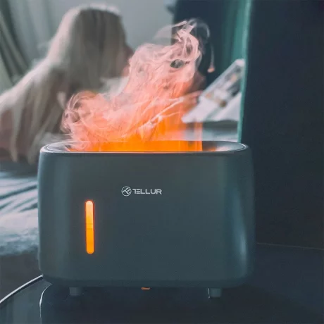 Difuzor aromaterapie Flame Tellur, 240ml, 12 ore, telecomandă, gri