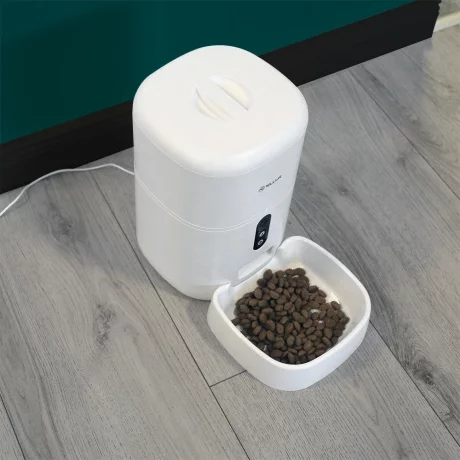 Dispenser hrană animale WiFi Tellur Smart, Cameră UltraHD, 4L, Alb