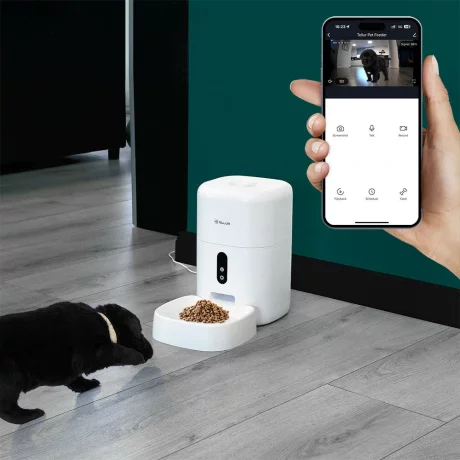 Dispenser hrană animale WiFi Tellur Smart, Cameră UltraHD, 4L, Alb