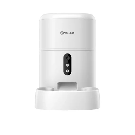 Dispenser hrană animale WiFi Tellur Smart, Cameră UltraHD, 4L, Alb