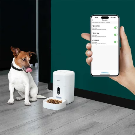 Dispenser hrană animale WiFi Tellur Smart, Cameră UltraHD, 4L, Alb