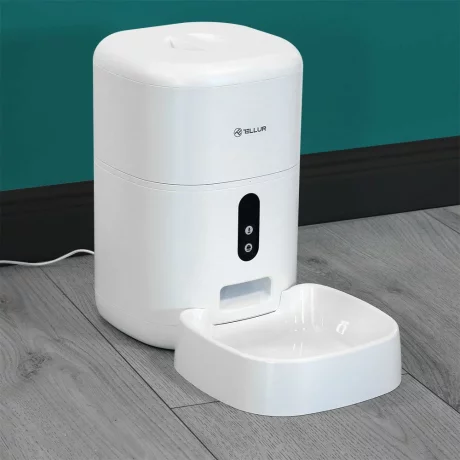 Dispenser hrană animale WiFi Tellur Smart, Cameră UltraHD, 4L, Alb