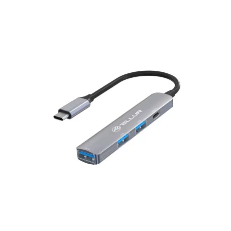 Hub USB-C 3.1 Tellur, 2xUSB 2.0 + 1xUSB-C + 1xUSB 3.0, aluminiu, gri