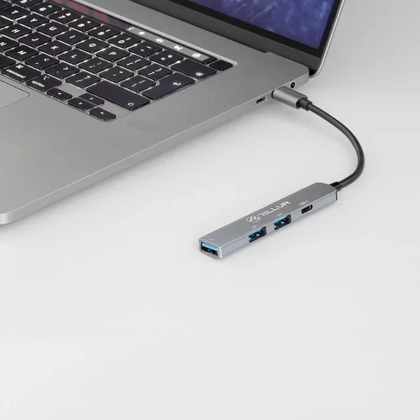 Hub USB-C 3.1 Tellur, 2xUSB 2.0 + 1xUSB-C + 1xUSB 3.0, aluminiu, gri