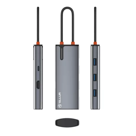 Hub USB-C Tellur, 1xPD 3.0 100W, 1xHDMI 4K, 3xUSB 3.0, aluminiu gri