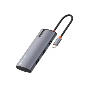 Hub USB-C Tellur, 1xPD 3.0 100W, 1xHDMI 4K, 3xUSB 3.0, aluminiu gri