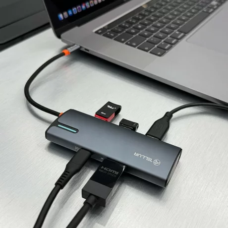 Hub USB-C Tellur, 1xPD 3.0 100W, 1xHDMI 4K, 3xUSB 3.0, aluminiu gri