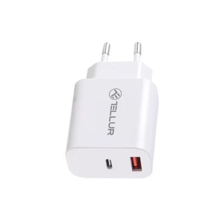 Încărcător priză Tellur PDHC101 cu două porturi, PD 20W + QC3.0 18W, alb