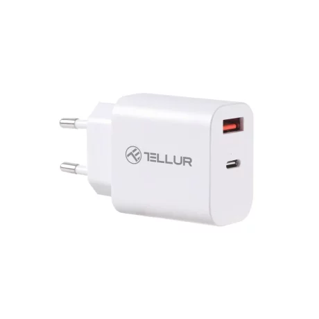 Încărcător priză Tellur PDHC101 cu două porturi, PD 20W + QC3.0 18W, alb
