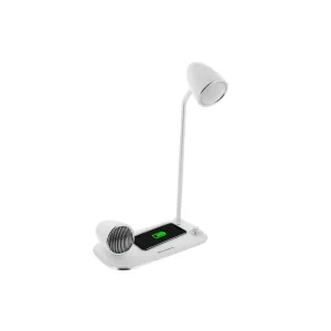 Încărcător wireless birou Tellur, 15W, Boxă Bluetooth 5W, Lampă de birou, Tellur Nostalgia, Alb