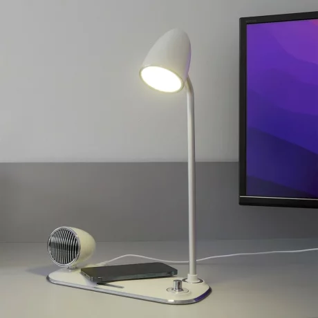Încărcător wireless birou Tellur, 15W, Boxă Bluetooth 5W, Lampă de birou, Tellur Nostalgia, Alb