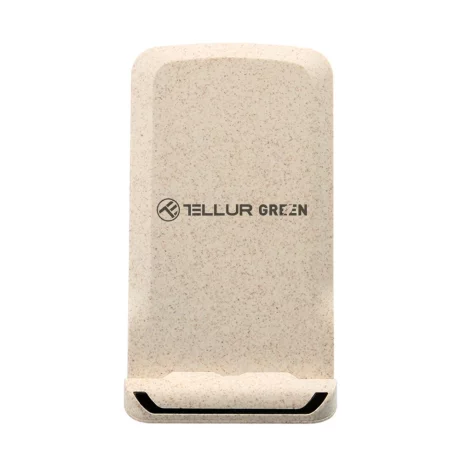 Încărcător wireless birou Tellur Green, certificat Qi, 15W, pliabil, crem