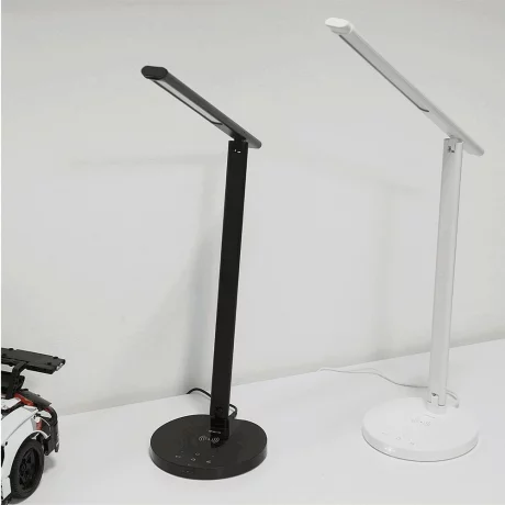 Lampă de birou WiFi Tellur Smart, 12W, lumină albă, caldă, Qi 10W, USB 10W, reglabilă, alb