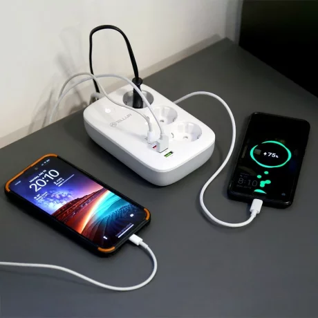 Prelungitor WiFi Tellur Smart, 3 porturi, PD30W, QC18W, 2xUSB 2.4A, 2500W, 10A, 2m