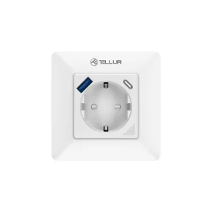 Priză de perete WiFi Tellur Smart, 3600W, 16A, PD20W, USB 18W, monitorizare consum, alb