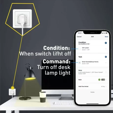 Priză WiFi Tellur Smart, monitorizare consum, 3680W, 16A, alb