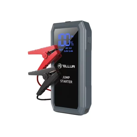 Starter auto portabil Tellur, 12V, 1500A, baterie externă, 16800mAh, lanternă, gri