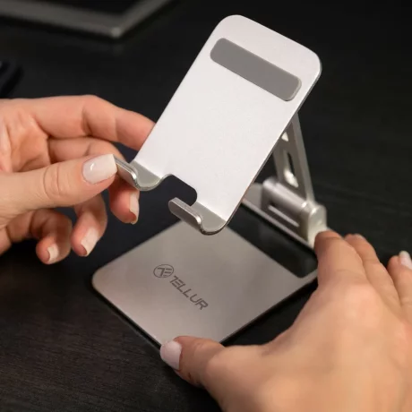 Suport Telefon Birou Tellur, Aluminiu, Argintiu