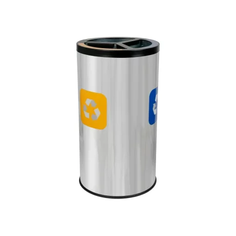 Coș inox colectare selectivă 3 compartimente cu găleată interioară, 3 x 20 L