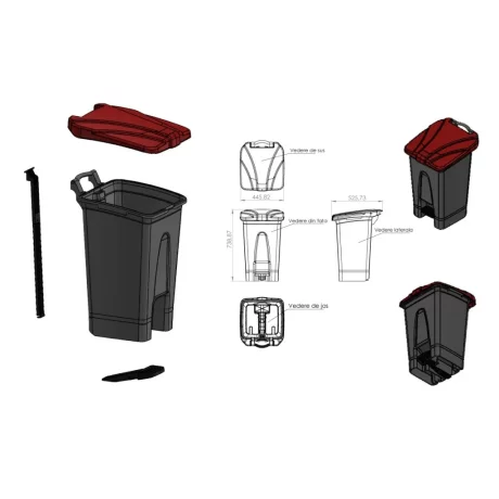 Coș de gunoi reciclare selectivă cu pedală 70 L corp gri capac color