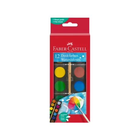 Acuarele pastilă 24 mm + pensulă Faber-Castell 12 culori/set