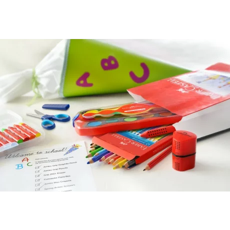 Ascuțitoare plastic triplă cu container grip 2001 roșie/albastră Faber-Castell