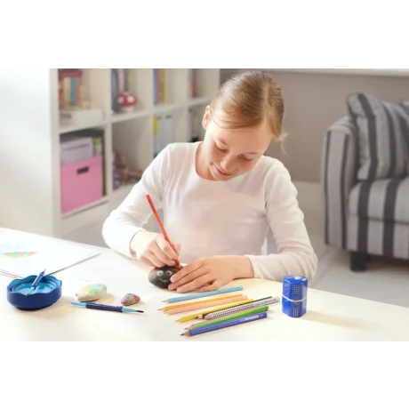 Ascuțitoare plastic triplă cu container grip 2001 roșie/albastră Faber-Castell