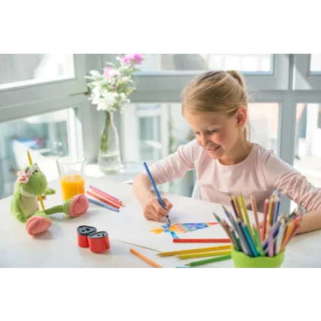 Ascuțitoare plastic triplă cu container grip 2001 roșie/albastră Faber-Castell