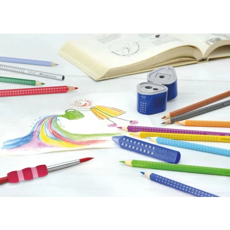 Ascuțitoare plastic triplă cu container grip 2001 roșie/albastră Faber-Castell