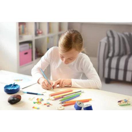 Ascuțitoare plastic triplă cu container grip 2001 roșie/albastră Faber-Castell