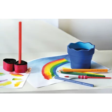Ascuțitoare plastic triplă cu container grip 2001 roșie/albastră Faber-Castell