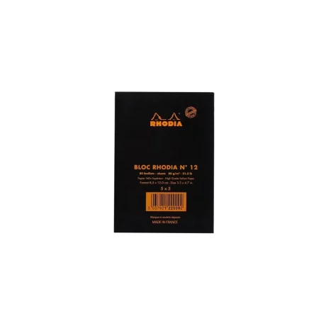 Blocnotes 8,5 x 12 cm, capsat, 80 file, N°12, Rhodia Basic, negru