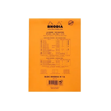 Blocnotes A5, capsat, 80 file, N°16, Rhodia Basic, orange