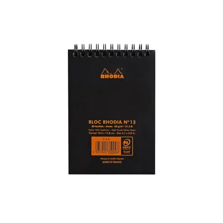 Blocnotes A6, spirală, 80 file, Rhodia Classic, black