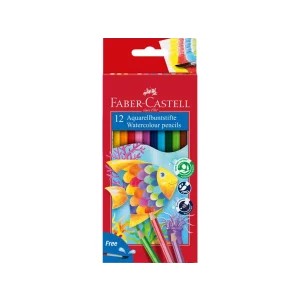 Creioane colorate hexagonale acuarelă + pensulă Faber-Castell 12 culori/set