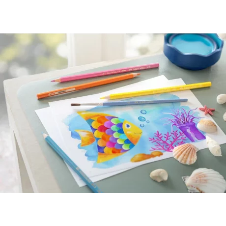 Creioane colorate hexagonale acuarelă + pensulă Faber-Castell 12 culori/set