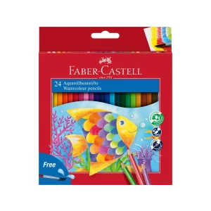 Creioane colorate hexagonale acuarelă + pensulă Faber-Castell 24 culori/set