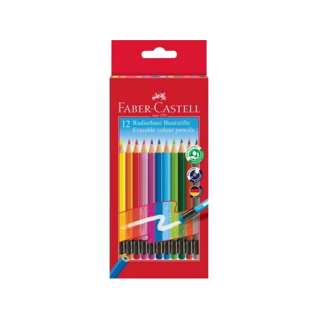 Creioane colorate hexagonale cu gumă eco Faber-Castell 12 culori/set