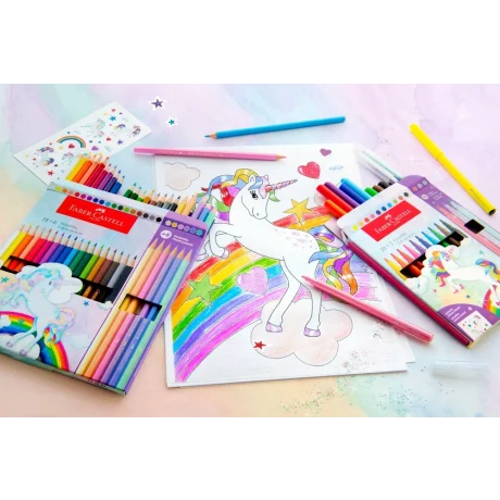 Creioane colorate hexagonale unicorni Faber-Castell 10 + 3 culori /set